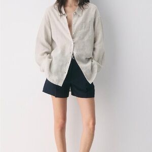 Aritzia Beige Linen Button-Up Shirt